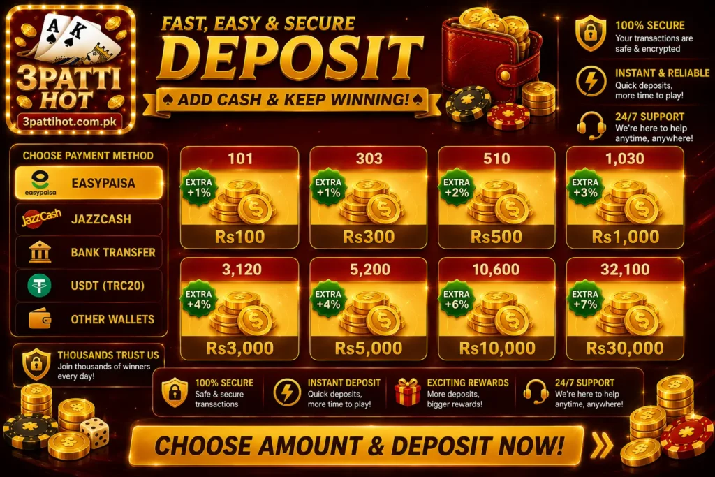 Deposit method in 3 patti hot